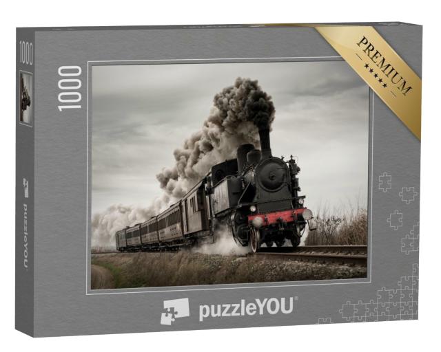 Puzzle de 1000 pièces « Train à vapeur oldtimer avec vieille locomotive et vieux wagons »