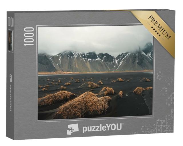 Puzzle de 1000 pièces « Cap Stokksnes et montagne Vestrahorn : paysage en hiver en Islande »