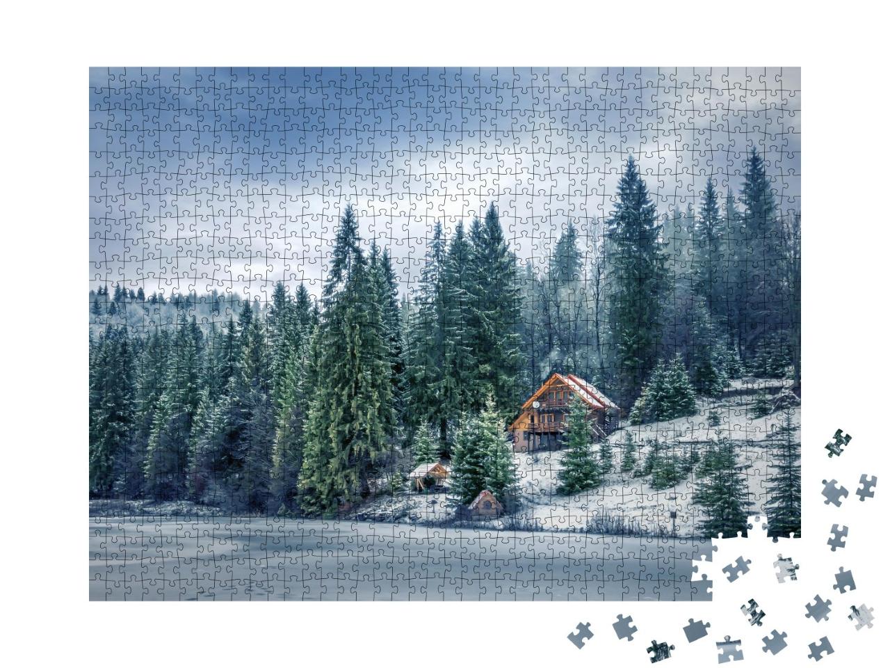 Puzzle de 1000 pièces « Forêt d'hiver dans les Carpates au lac Vito »