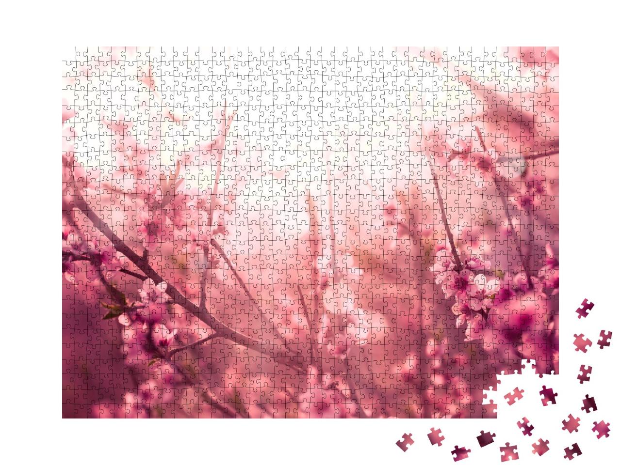 Puzzle de 1000 pièces « Délicate lumière printanière dans les branches de cerisier en fleurs »