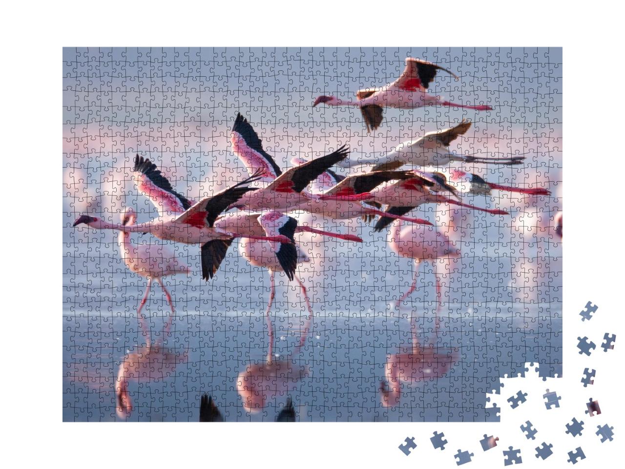 Puzzle de 1000 pièces « Groupe de flamants roses en vol »