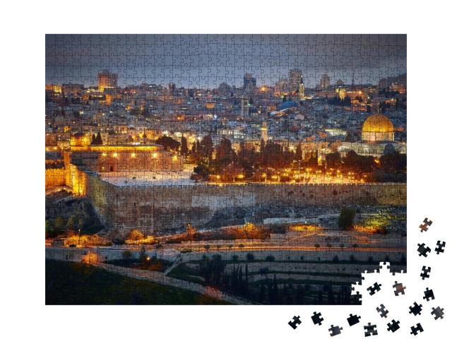 Puzzle de 1000 pièces « Vue du soir sur la vieille ville de Jérusalem. Israël »