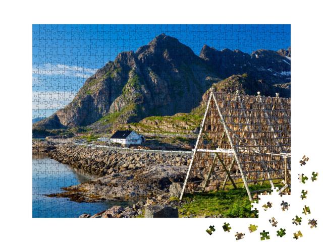 Puzzle de 1000 pièces « Morue à sécher : Henningsvaer, Lofoten, Norvège »