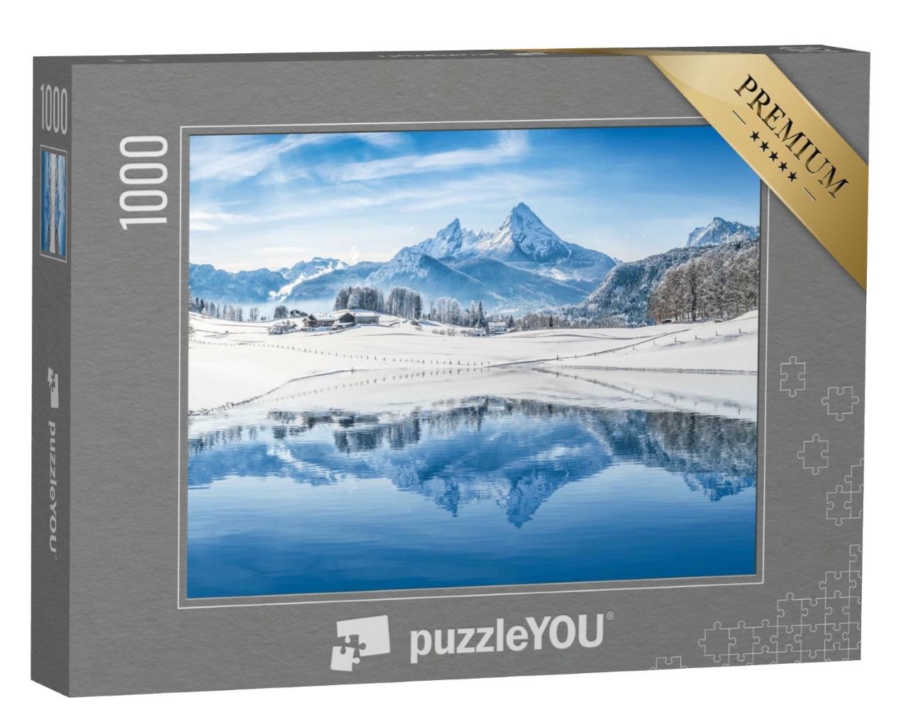 Puzzle de 1000 pièces « Un paysage hivernal de rêve dans les Alpes : panorama sur les sommets enneigés »