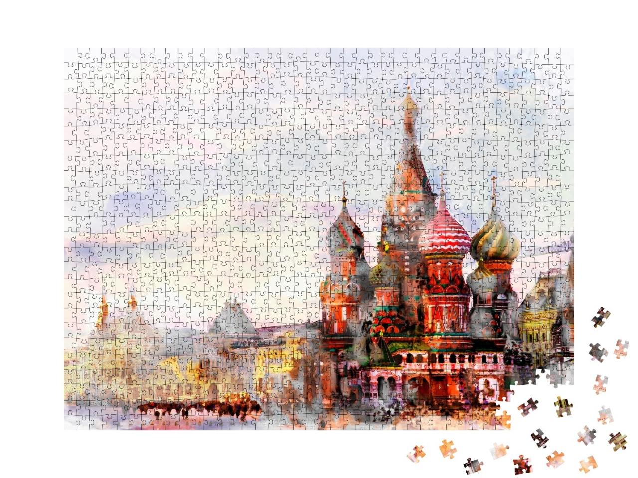 Puzzle de 1000 pièces « Aquarelle de Moscou au coucher du soleil »