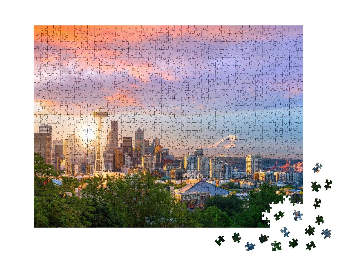 Puzzle de 1000 pièces « Skyline de Seattle au coucher du soleil »