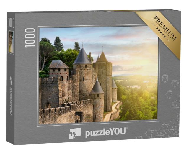 Puzzle de 1000 pièces « Vue sur la Cité fortifiée de Carcassonne en France - ciel de coucher de soleil »