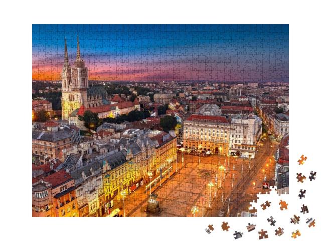 Puzzle de 1000 pièces « Nuit sur la place Ban Jelacic, Zagreb, Croatie »