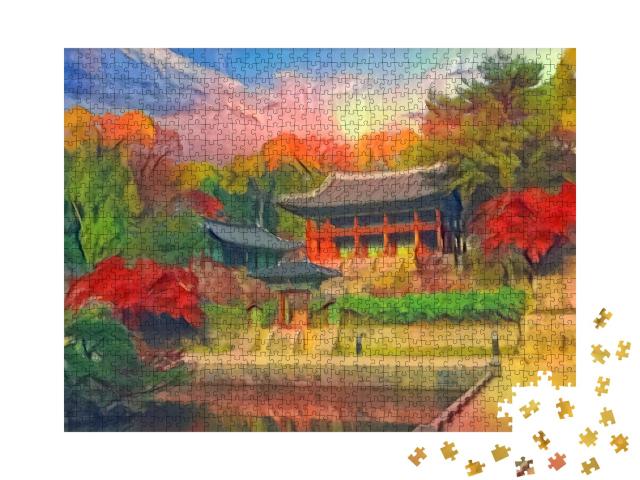 Puzzle de 1000 pièces « dans le style artistique de Franz Marc - automne au palais Changdeokgung à Séoul Corée du Sud »