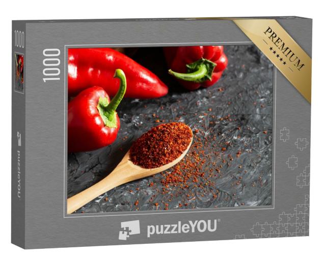 Puzzle de 1000 pièces « Gousses de capia fraîches et flocons de chili »