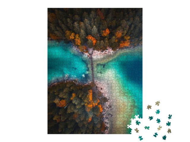 Puzzle de 1000 pièces « Une vue aérienne d'un pont sur l'Eibsee en Bavière, Allemagne »