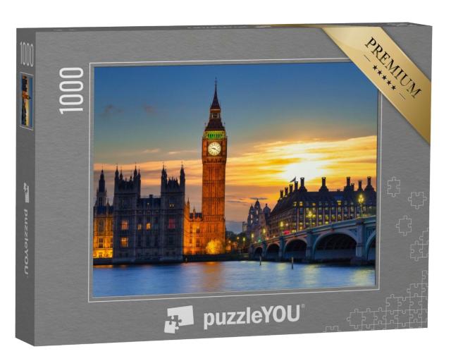 Puzzle de 1000 pièces « Big Ben et le pont de Westminster au coucher du soleil, Londres »