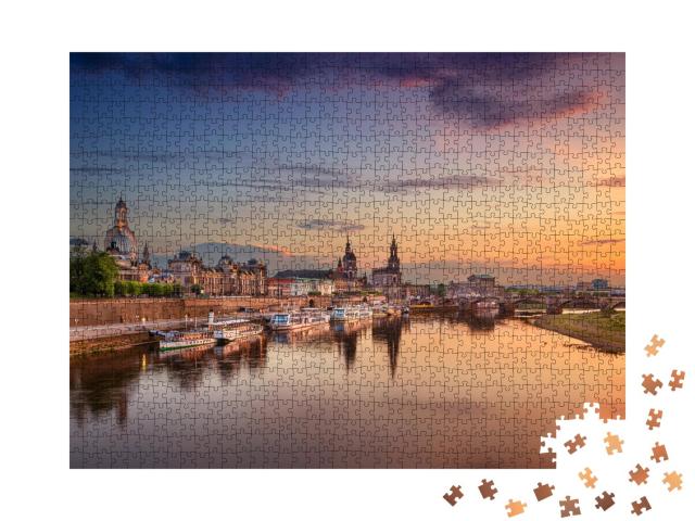 Puzzle de 1000 pièces « Magnifique vue sur Dresde le soir, Allemagne »