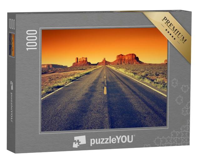 Puzzle de 1000 pièces « Route vers Monument Valley au coucher du soleil, États-Unis »