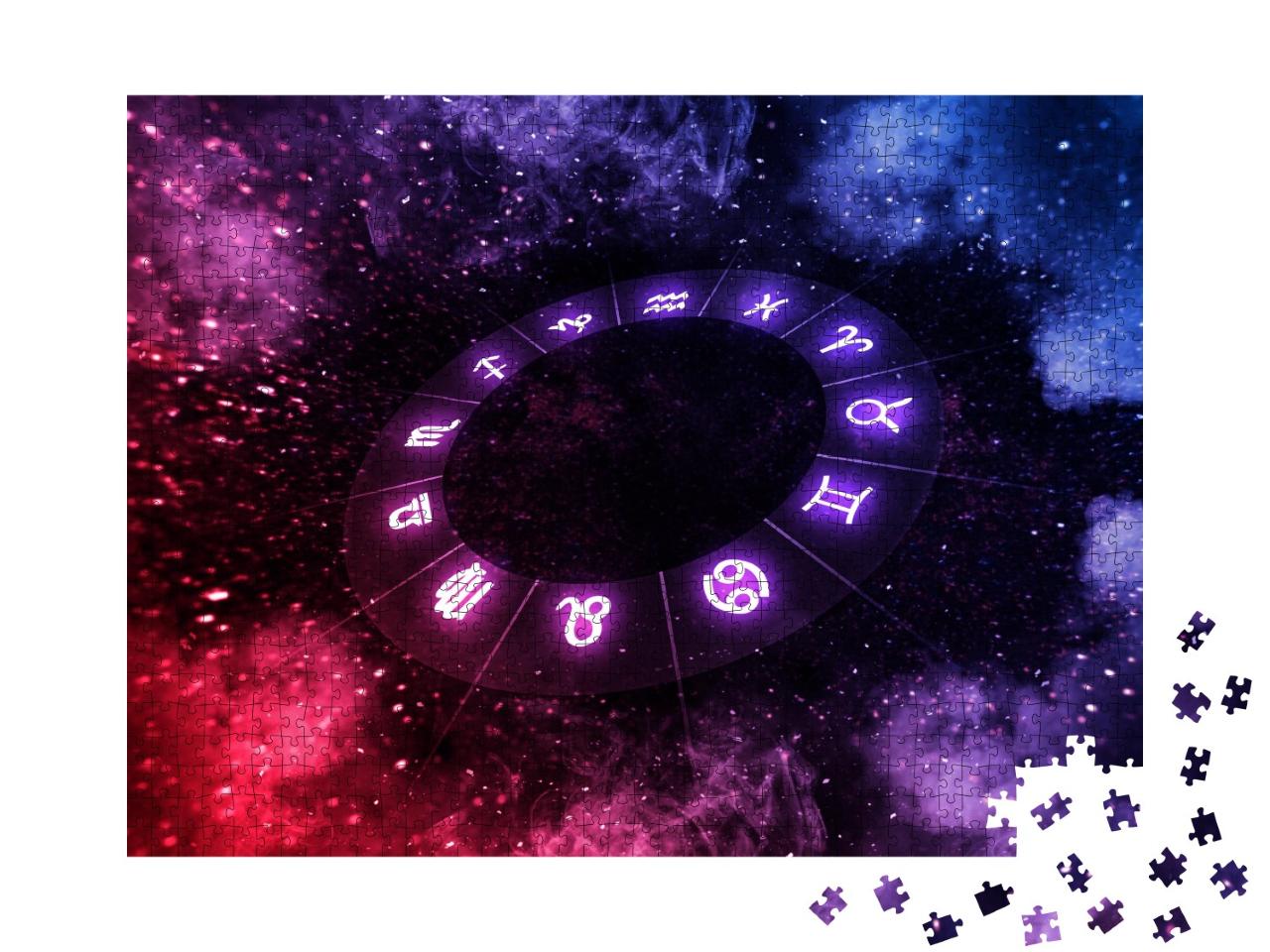 Puzzle de 1000 pièces « Signes du zodiaque à l'intérieur du cercle horoscopique sur l'univers »