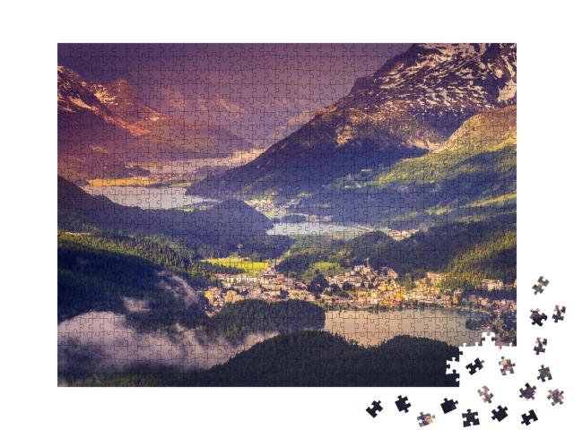 Puzzle de 1000 pièces « Celerina et les lacs de l'Engadine, St. Moritz, Silvaplana »