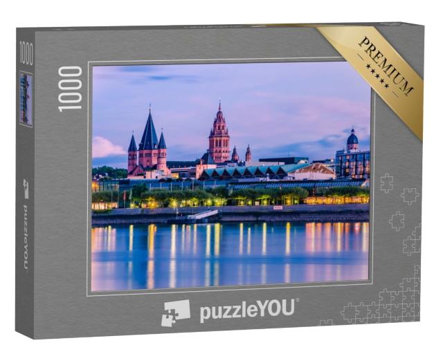 Puzzle de 1000 pièces « Mayence à l'heure bleue avec la cathédrale de Mayence, Allemagne »