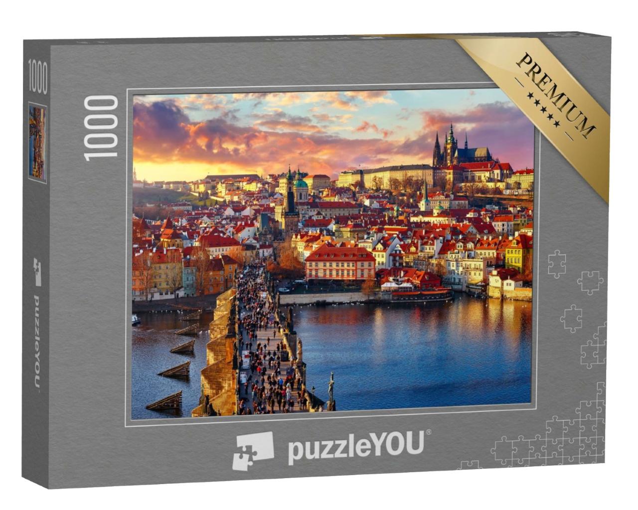 Puzzle de 1000 pièces « Vue panoramique d'en haut sur le Pont Charles, le Château de Prague et la rivière »