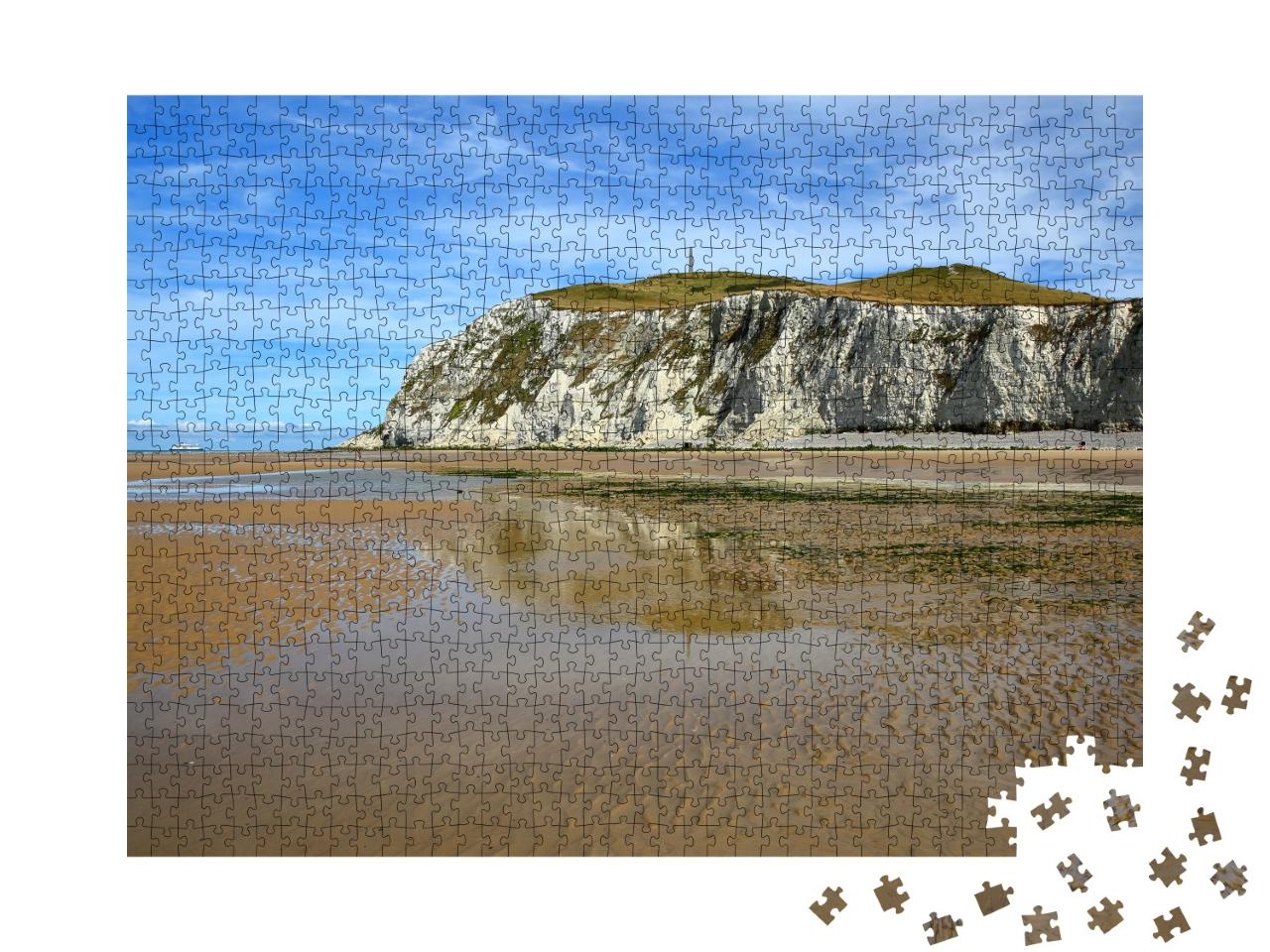 Puzzle de 1000 pièces « Cap Blanc Nez, Cote d'Opale, Pas-de-Calais, France : La plage à marée basse »