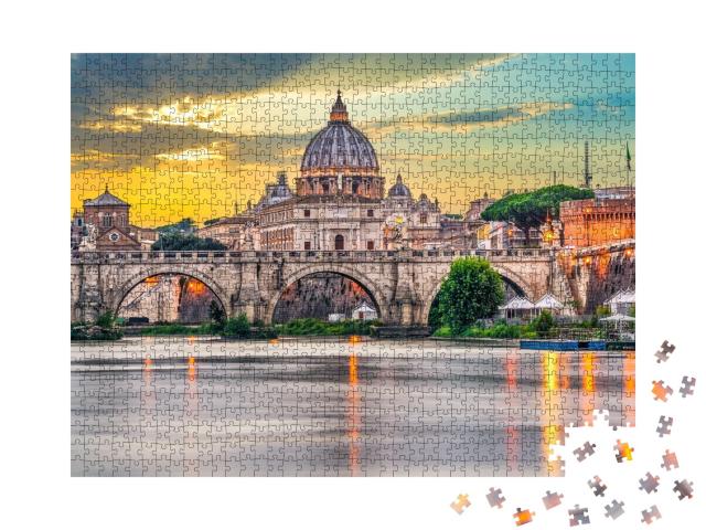 Puzzle de 1000 pièces « Basilique Saint-Pierre et pont Vittorio Emanuele II au Vatican, Rome »