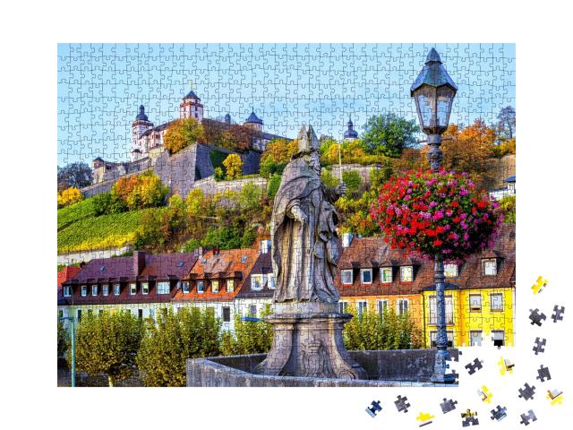 Puzzle de 1000 pièces « Forteresse Marienberg depuis le vieux pont sur le Main à Würzburg, Bavière »