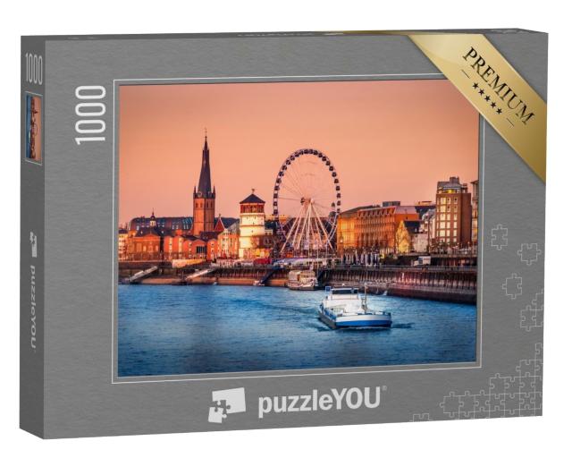 Puzzle de 1000 pièces « Vue du soir sur le Rhin et la vieille ville de Düsseldorf, Allemagne »