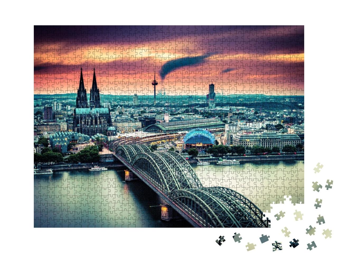 Puzzle de 1000 pièces « Coucher de soleil et nuages en mouvement sur Cologne, Allemagne »
