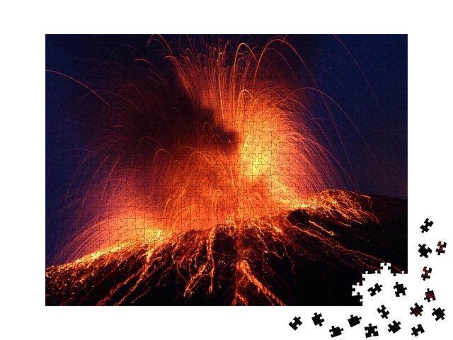 Puzzle de 1000 pièces « Éruption nocturne du volcan Stromboli »