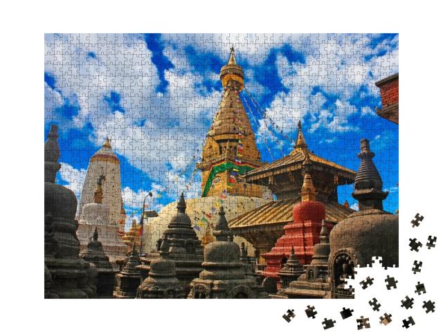 Puzzle de 1000 pièces « Magnifique vue du Swayambhunath ou temple des singes à Katmandou, Népal »