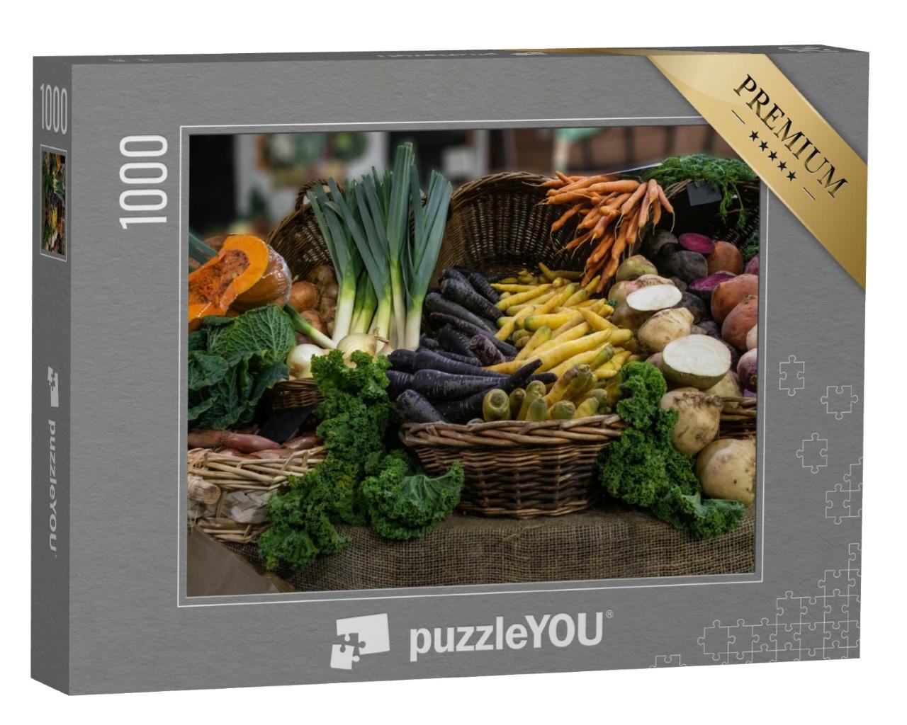 Puzzle de 1000 pièces « Légumes frais récoltés au Borough Market de Londres, Royaume-Uni »