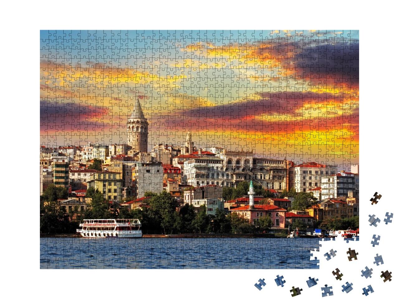 Puzzle de 1000 pièces « Coucher de soleil dans le quartier de Galata à Istanbul »